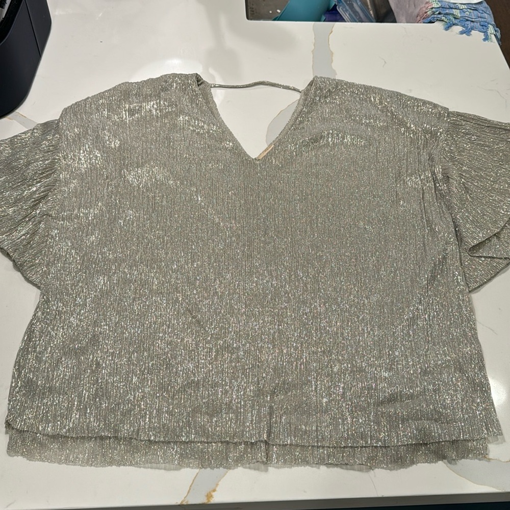Anthropologie x Vanessa Virginia Silver and Gold Flowy Top Size XL like new!!